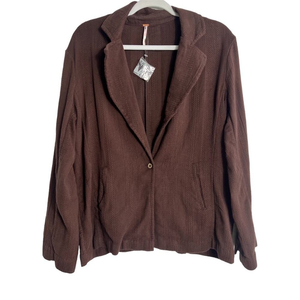 FREE PEOPLE ENDLESS SUMMER MODERN BLAZER TOP KNITTED COCOA BEAN JACKET XS NEW